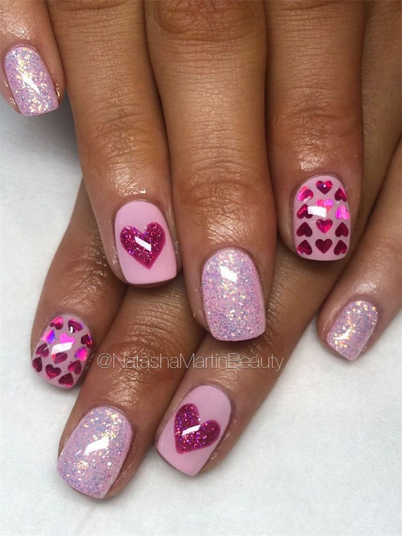 60 pink, red, and white valentine’s day nail ideas. We have gathered the best Valentines nails for you to find your Valentine's Day nail art inspiration. Click to see more nail art ideas. #NailArt #ValentineNails