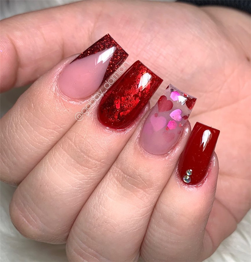60 pink, red, and white valentine’s day nail ideas. We have gathered the best Valentines nails for you to find your Valentine's Day nail art inspiration. Click to see more nail art ideas. #NailArt #ValentineNails