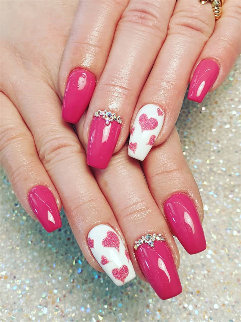 60 pink, red, and white valentine’s day nail ideas. We have gathered the best Valentines nails for you to find your Valentine's Day nail art inspiration. Click to see more nail art ideas. #NailArt #ValentineNails