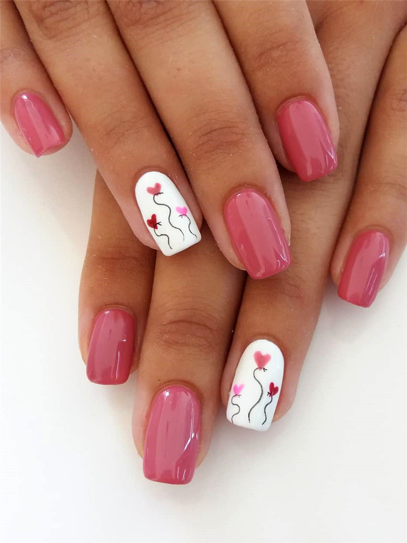 60 pink, red, and white valentine’s day nail ideas. We have gathered the best Valentines nails for you to find your Valentine's Day nail art inspiration. Click to see more nail art ideas. #NailArt #ValentineNails