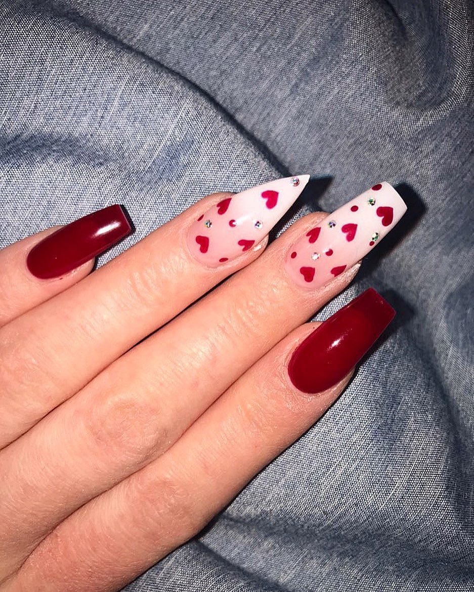 60 pink, red, and white valentine’s day nail ideas. We have gathered the best Valentines nails for you to find your Valentine's Day nail art inspiration. Click to see more nail art ideas. #NailArt #ValentineNails