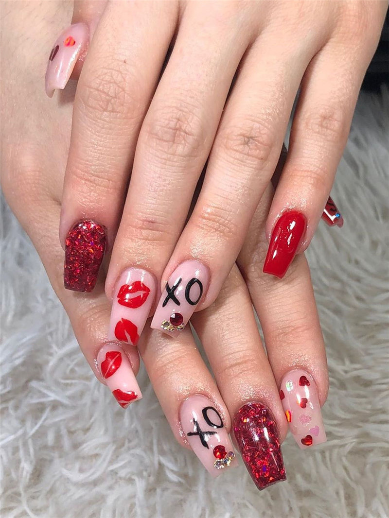 60 pink, red, and white valentine’s day nail ideas. We have gathered the best Valentines nails for you to find your Valentine's Day nail art inspiration. Click to see more nail art ideas. #NailArt #ValentineNails