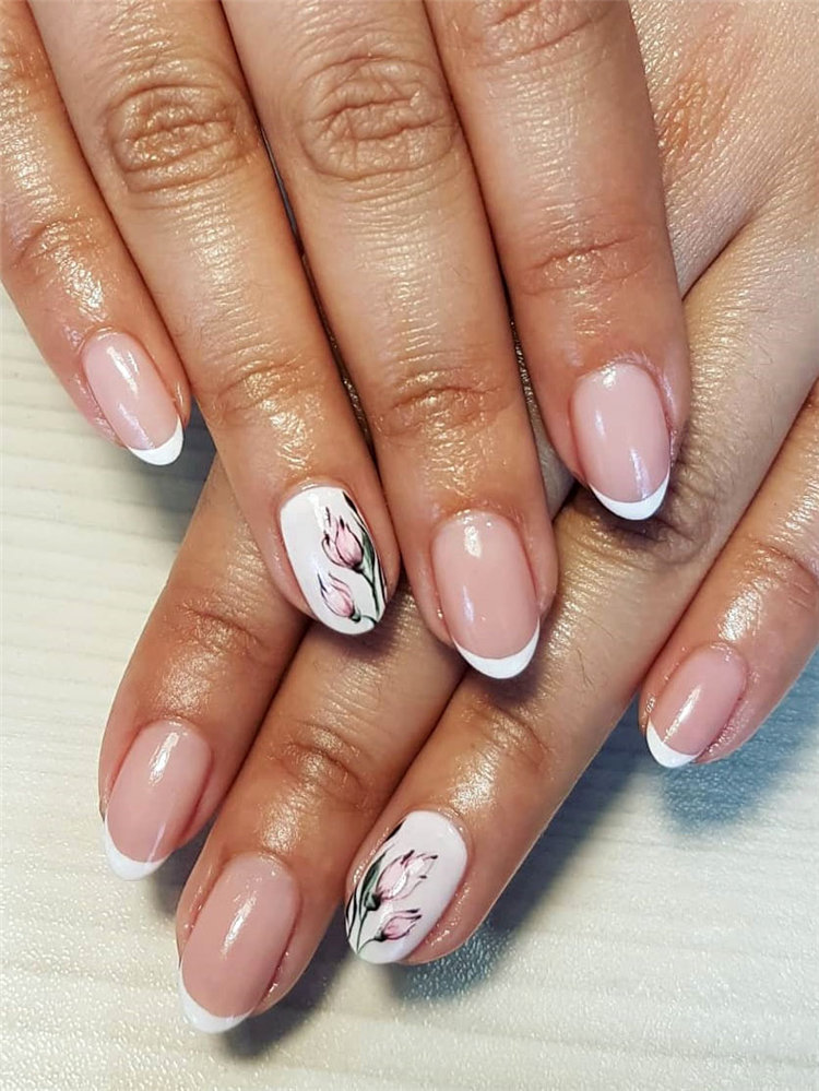 To give you some nail art inspiration, we have found 42 simple spring nail ideas. There is a mix of designs featured from flowers nails to french nails. So, take a look and find a beautiful pring nail design. #springnails #naildesigns #nails