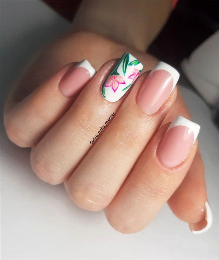 To give you some nail art inspiration, we have found 42 simple spring nail ideas. There is a mix of designs featured from flowers nails to french nails. So, take a look and find a beautiful pring nail design. #springnails #naildesigns #nails