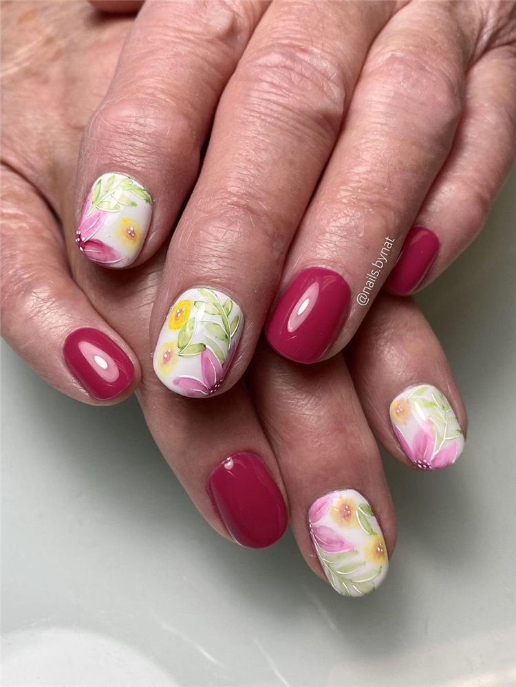 To give you some nail art inspiration, we have found 42 simple spring nail ideas. There is a mix of designs featured from flowers nails to french nails. So, take a look and find a beautiful pring nail design. #springnails #naildesigns #nails